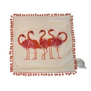 DEI 3D EMBROIDERED FLAMINGO PILLOW COVER 16" POMPOMS - PILLOW COVER‎ ONLY